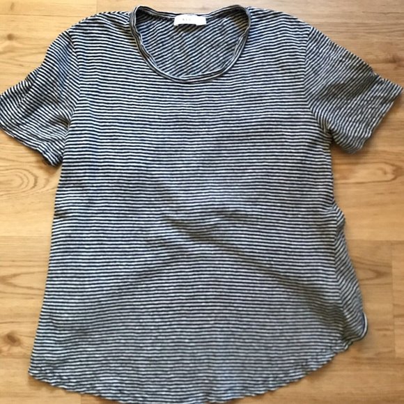 A.L.C. Striped Linen Open Back Tee Black White Size M - Picture 2 of 7